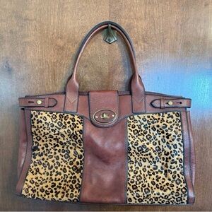 Fossil Brown and Leopard Print Shoulder Bag